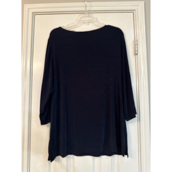 Chicos Top Womens Navy Blue Studded Knit 3/4 Sleeve Gold Studs Edgy Chic - Picture 5 of 6